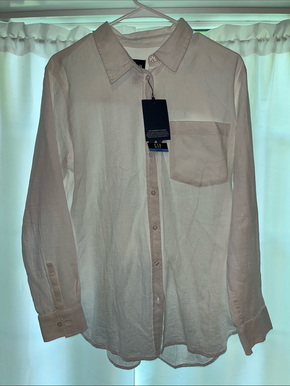 GAP Women's White Linen Long Sleeve Button-Up Shirt